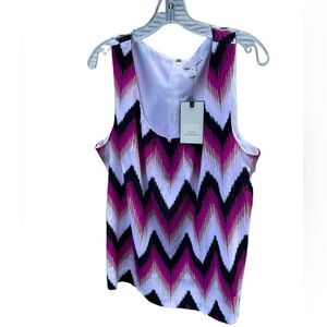 Dana Buchman White black tan Magenta Pattern Sleeveless Shirt